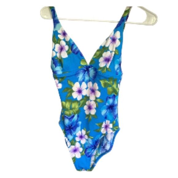 LANDS END Floral Green Tropical Leaves One Piece Swimsuit Womens Size 8 - Picture 5 of 15